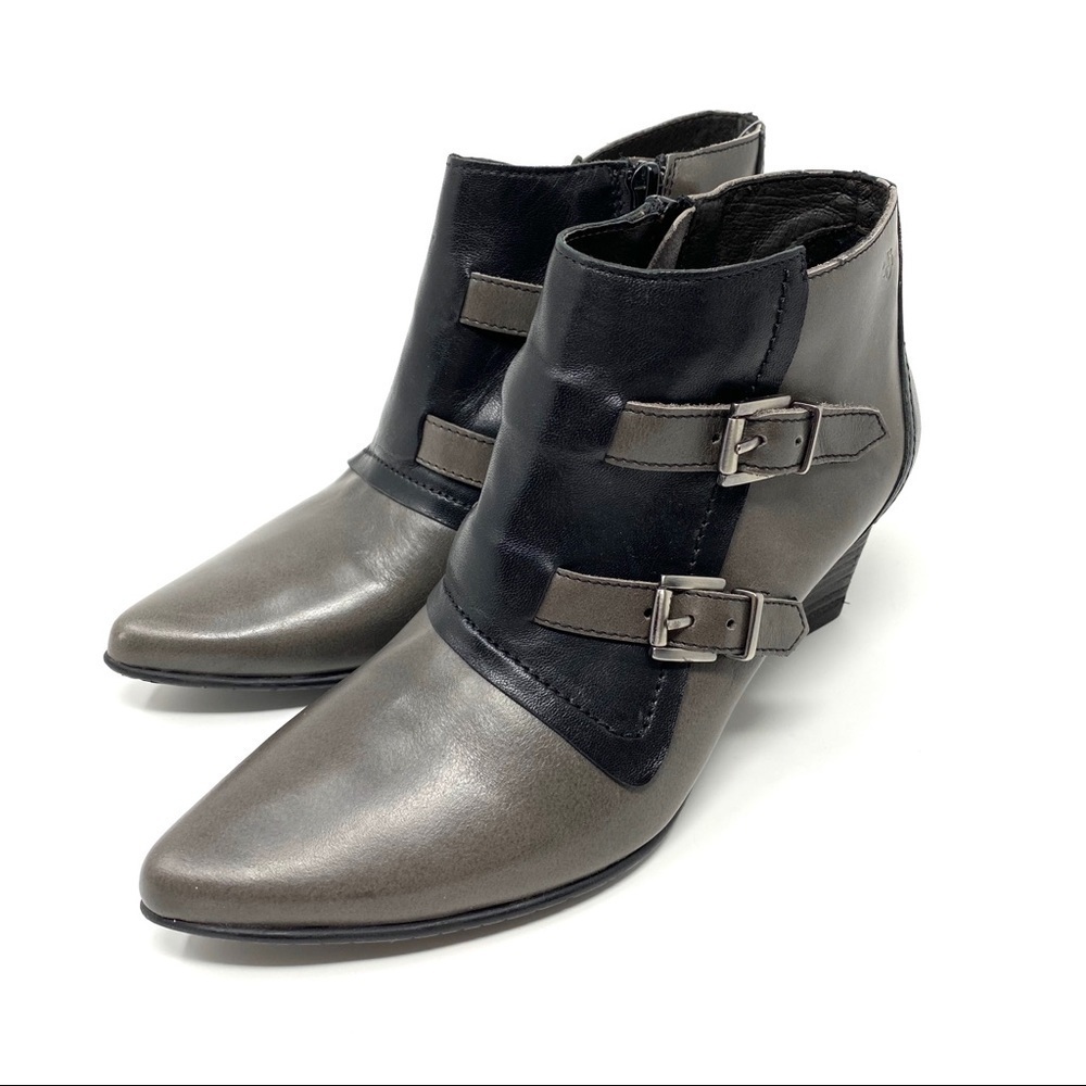 Fidji V310 leather point toe buckle ankle booties - Picture 2 of 9